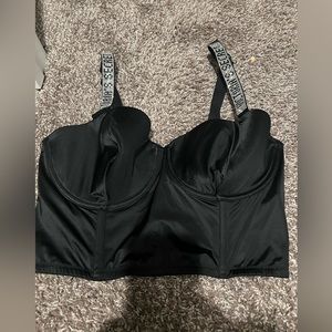 Black, long line bra with sparkly straps from Victoria’s Secret